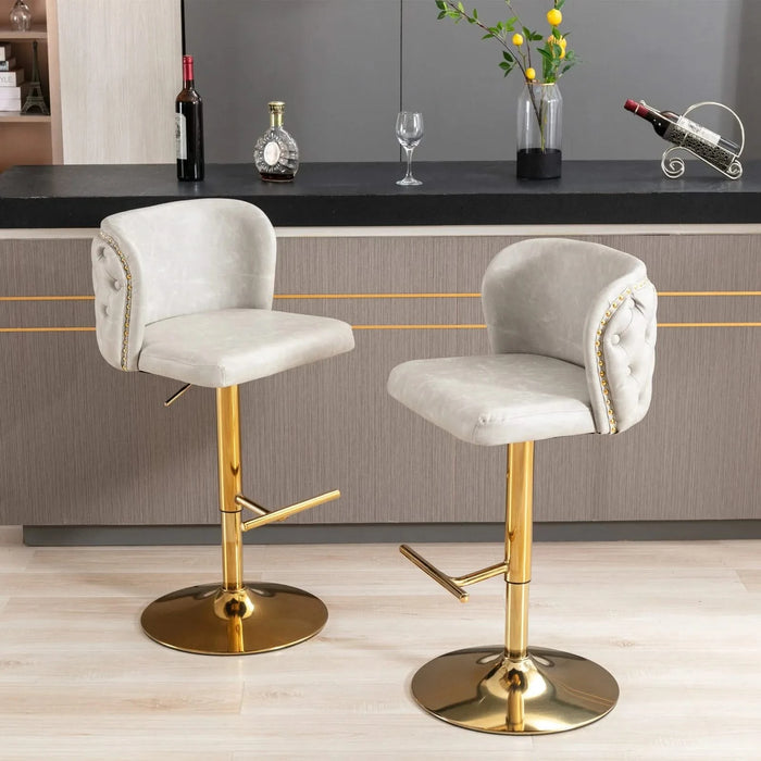 A&A Furniture,Swivel Barstools Adjusatble Seat Height, Modern PU Upholstered Bar Stools with the whole Back Tufted, for Home Pub and Kitchen Island（Beige, Set of 2） Default -DTYStore