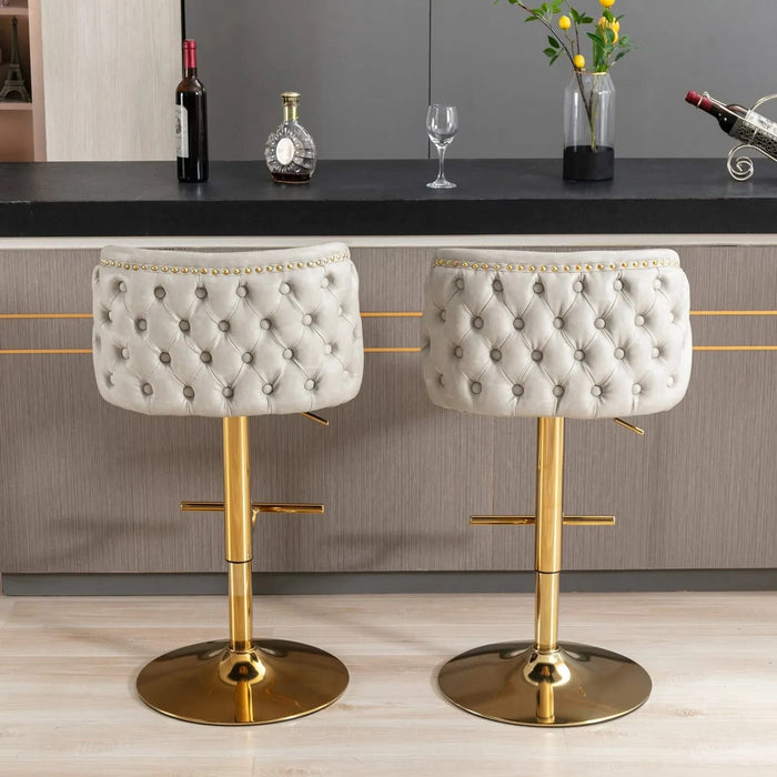 A&A Furniture,Swivel Barstools Adjusatble Seat Height, Modern PU Upholstered Bar Stools with the whole Back Tufted, for Home Pub and Kitchen Island（Beige, Set of 2） Default -DTYStore
