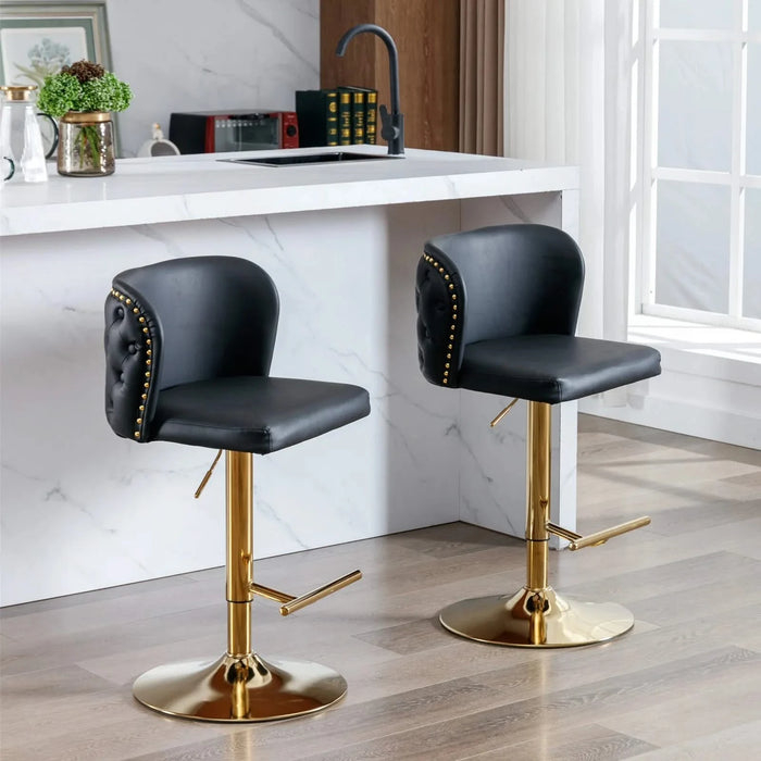A&A Furniture,Swivel Barstools Adjusatble Seat Height, Modern PU Upholstered Bar Stools with the whole Back Tufted, for Home Pub and Kitchen Island（Black, Set of 2） Default -DTYStore