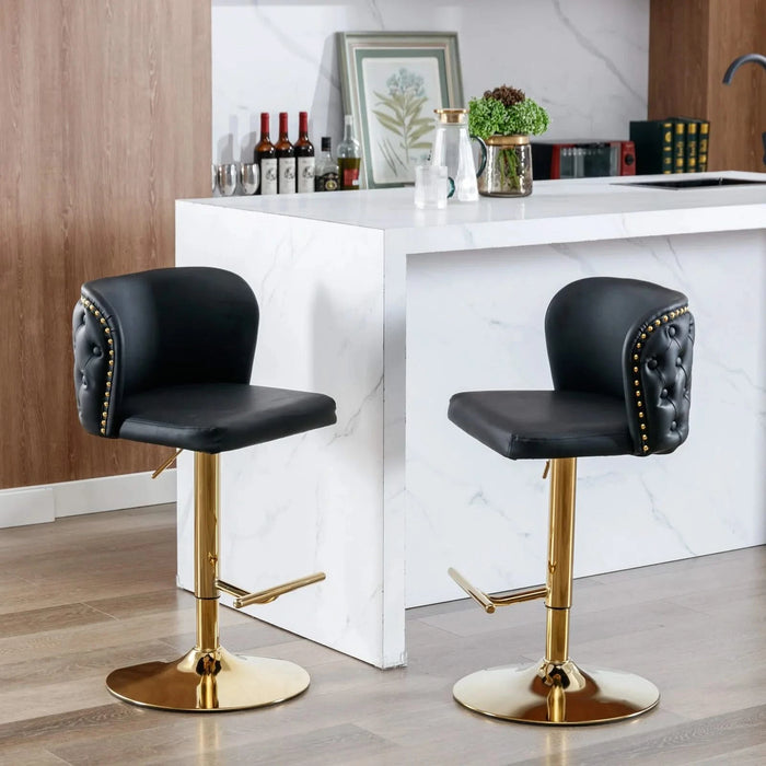 A&A Furniture,Swivel Barstools Adjusatble Seat Height, Modern PU Upholstered Bar Stools with the whole Back Tufted, for Home Pub and Kitchen Island（Black, Set of 2） Default -DTYStore