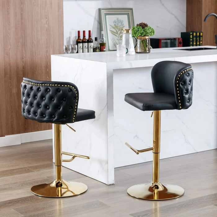 A&A Furniture,Swivel Barstools Adjusatble Seat Height, Modern PU Upholstered Bar Stools with the whole Back Tufted, for Home Pub and Kitchen Island（Black, Set of 2） Default -DTYStore
