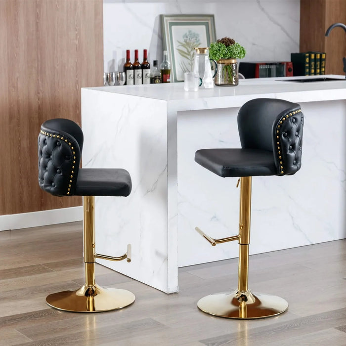 A&A Furniture,Swivel Barstools Adjusatble Seat Height, Modern PU Upholstered Bar Stools with the whole Back Tufted, for Home Pub and Kitchen Island（Black, Set of 2） Default -DTYStore
