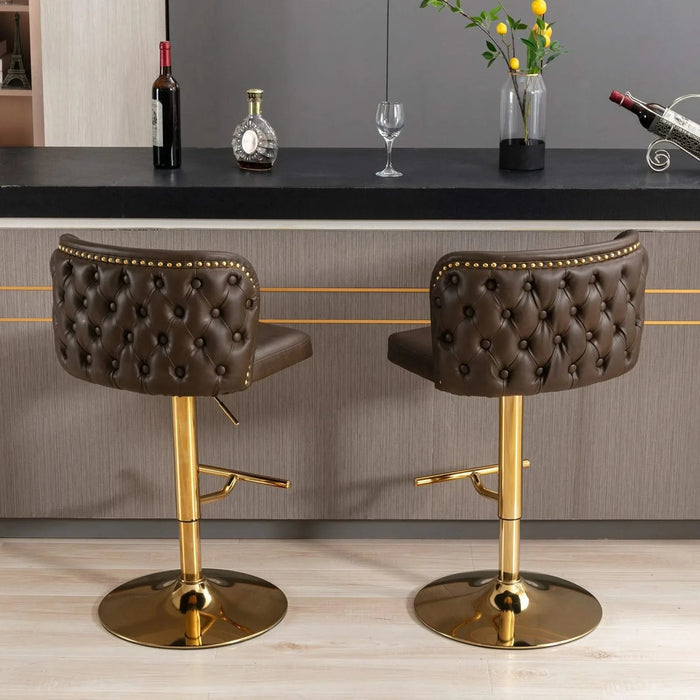 A&A Furniture,Swivel Barstools Adjusatble Seat Height, Modern PU Upholstered Bar Stools with the whole Back Tufted, for Home Pub and Kitchen Island（Brown, Set of 2） Default -DTYStore