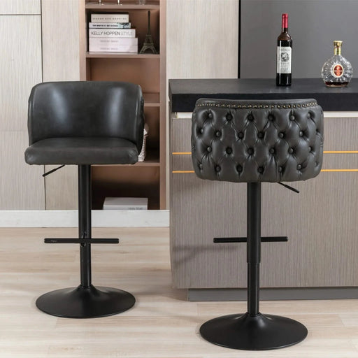 A&A Furniture,Swivel Barstools Adjusatble Seat Height, Modern PU Upholstered Bar Stools with the whole Back Tufted, for Home Pub and Kitchen Island（Dark Gray, Set of 2） Default -DTYStore