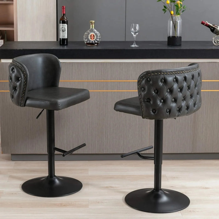A&A Furniture,Swivel Barstools Adjusatble Seat Height, Modern PU Upholstered Bar Stools with the whole Back Tufted, for Home Pub and Kitchen Island（Dark Gray, Set of 2） Default -DTYStore