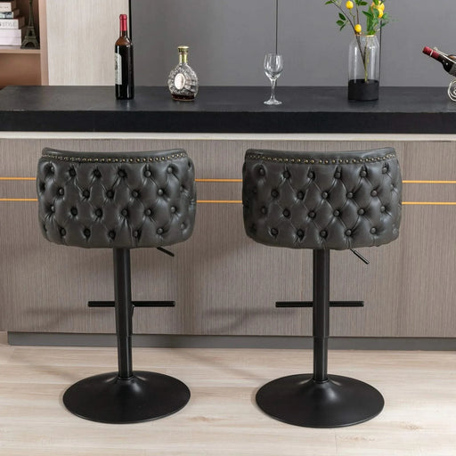 A&A Furniture,Swivel Barstools Adjusatble Seat Height, Modern PU Upholstered Bar Stools with the whole Back Tufted, for Home Pub and Kitchen Island（Dark Gray, Set of 2） Default -DTYStore