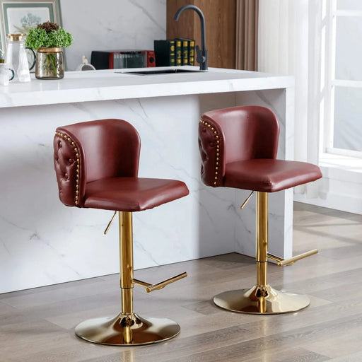 A&A Furniture,Swivel Barstools Adjusatble Seat Height, Modern PU Upholstered Bar Stools with the whole Back Tufted, for Home Pub and Kitchen Island（Wine Red, Burgundy, Set of 2） Default -DTYStore