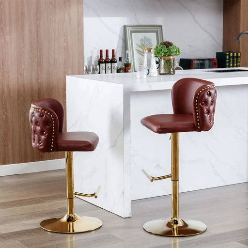 A&A Furniture,Swivel Barstools Adjusatble Seat Height, Modern PU Upholstered Bar Stools with the whole Back Tufted, for Home Pub and Kitchen Island（Wine Red, Burgundy, Set of 2） Default -DTYStore