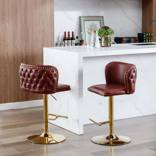 A&A Furniture,Swivel Barstools Adjusatble Seat Height, Modern PU Upholstered Bar Stools with the whole Back Tufted, for Home Pub and Kitchen Island（Wine Red, Burgundy, Set of 2） Default -DTYStore