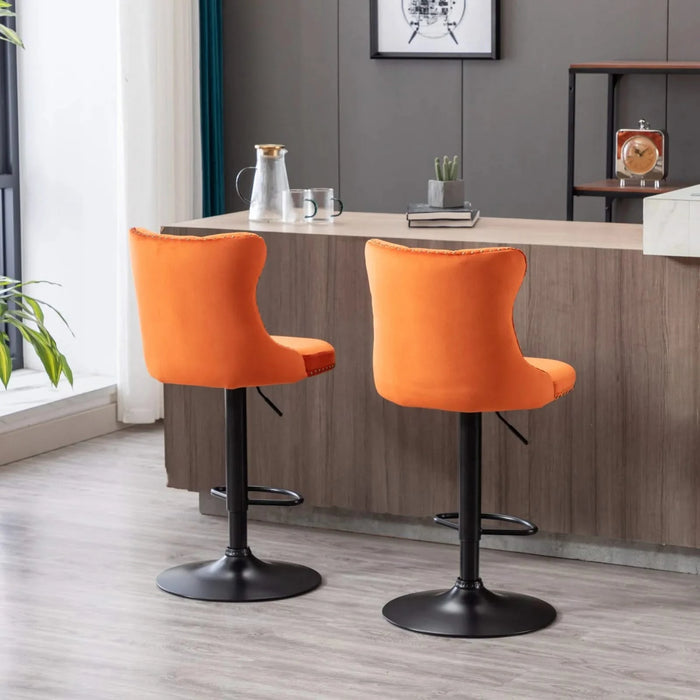 A&A Furniture,Swivel Velvet Barstools Adjusatble Seat Height from 25-33 Inch,17.7inch base, Modern Upholstered Bar Stools with Backs Comfortable Tufted for Home Pub and Kitchen Island,Orange,Set of 2 Default -DTYStore