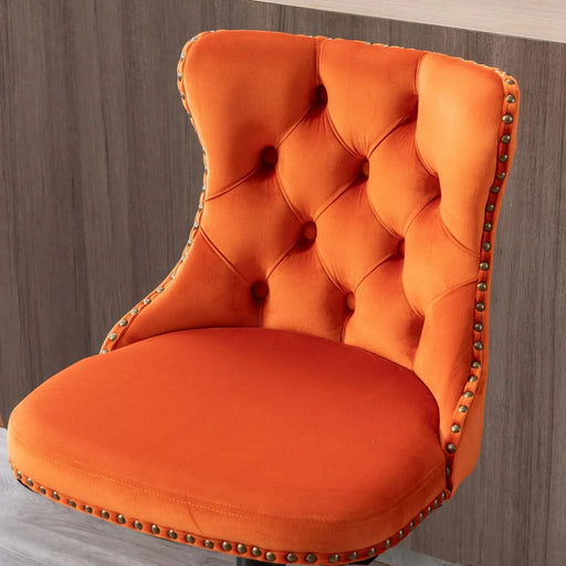 A&A Furniture,Swivel Velvet Barstools Adjusatble Seat Height from 25-33 Inch,17.7inch base, Modern Upholstered Bar Stools with Backs Comfortable Tufted for Home Pub and Kitchen Island,Orange,Set of 2 Default -DTYStore