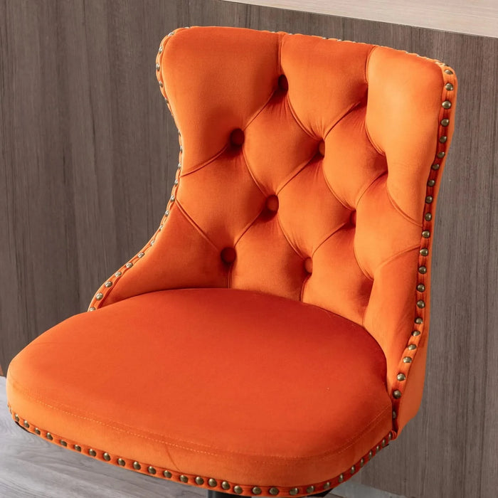 A&A Furniture,Swivel Velvet Barstools Adjusatble Seat Height from 25-33 Inch,17.7inch base, Modern Upholstered Bar Stools with Backs Comfortable Tufted for Home Pub and Kitchen Island,Orange,Set of 2 Default -DTYStore