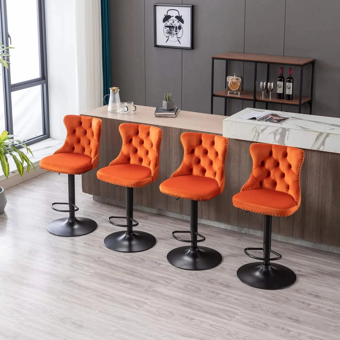 A&A Furniture,Swivel Velvet Barstools Adjusatble Seat Height from 25-33 Inch,17.7inch base, Modern Upholstered Bar Stools with Backs Comfortable Tufted for Home Pub and Kitchen Island,Orange,Set of 2 Default -DTYStore