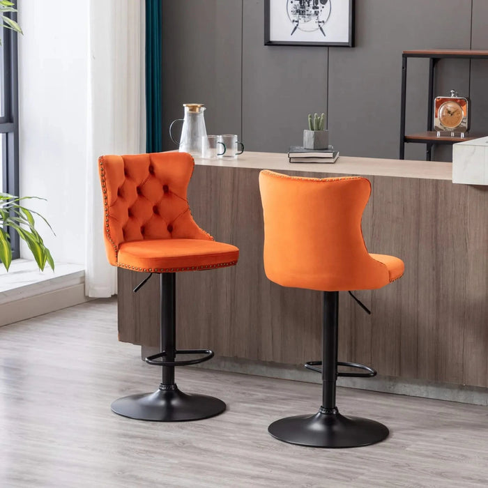 A&A Furniture,Swivel Velvet Barstools Adjusatble Seat Height from 25-33 Inch,17.7inch base, Modern Upholstered Bar Stools with Backs Comfortable Tufted for Home Pub and Kitchen Island,Orange,Set of 2 Default -DTYStore