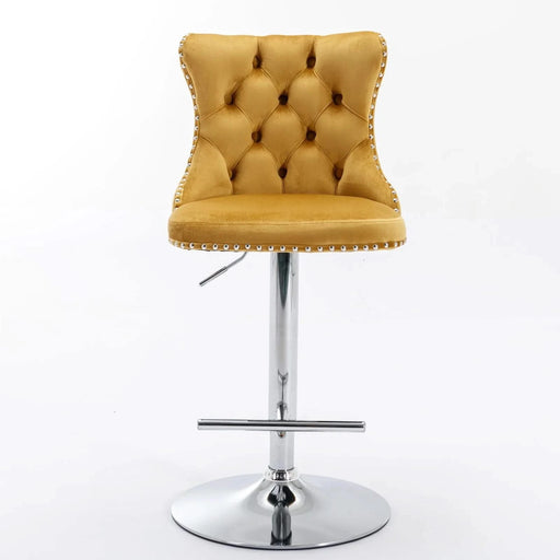 A&A Furniture,Swivel Velvet Barstools Adjusatble Seat Height from 25-33 Inch, Modern Upholstered Chrome base Bar Stools with Backs Comfortable Tufted for Home Pub and Kitchen Island（Gold,Set of 2） Default -DTYStore