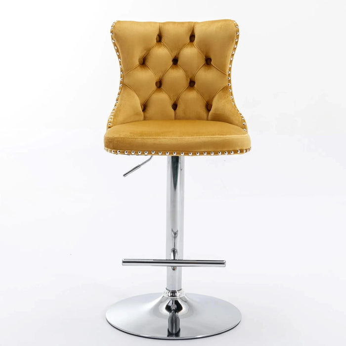A&A Furniture,Swivel Velvet Barstools Adjusatble Seat Height from 25-33 Inch, Modern Upholstered Chrome base Bar Stools with Backs Comfortable Tufted for Home Pub and Kitchen Island（Gold,Set of 2） Default -DTYStore