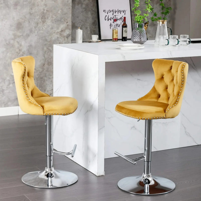 A&A Furniture,Swivel Velvet Barstools Adjusatble Seat Height from 25-33 Inch, Modern Upholstered Chrome base Bar Stools with Backs Comfortable Tufted for Home Pub and Kitchen Island（Gold,Set of 2） Default -DTYStore