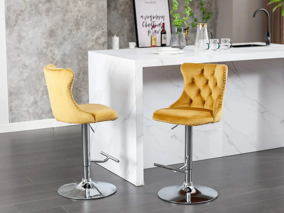 A&A Furniture,Swivel Velvet Barstools Adjusatble Seat Height from 25-33 Inch, Modern Upholstered Chrome base Bar Stools with Backs Comfortable Tufted for Home Pub and Kitchen Island（Gold,Set of 2） Default -DTYStore