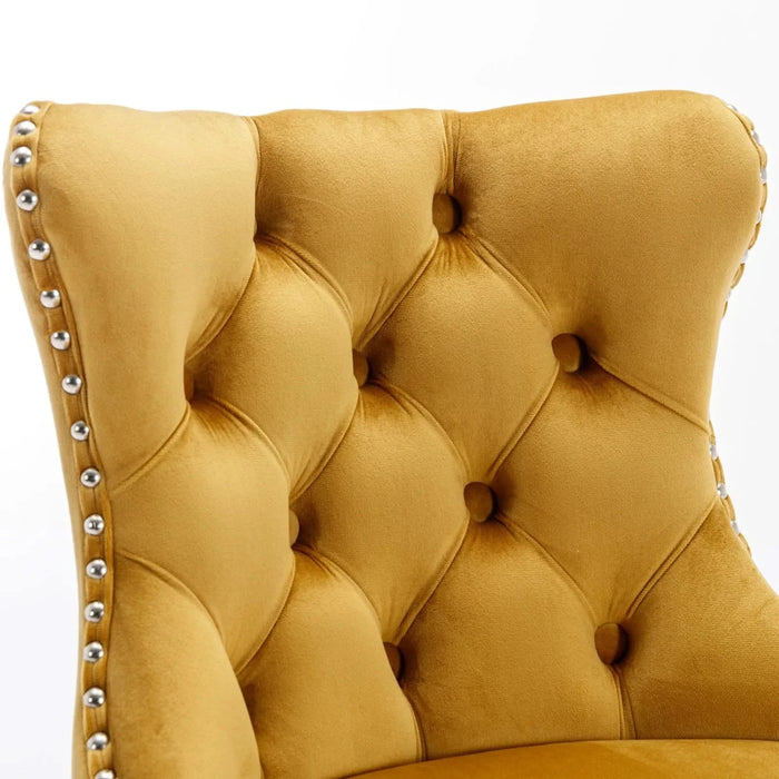 A&A Furniture,Swivel Velvet Barstools Adjusatble Seat Height from 25-33 Inch, Modern Upholstered Chrome base Bar Stools with Backs Comfortable Tufted for Home Pub and Kitchen Island（Gold,Set of 2） Default -DTYStore