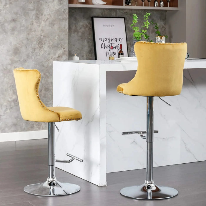 A&A Furniture,Swivel Velvet Barstools Adjusatble Seat Height from 25-33 Inch, Modern Upholstered Chrome base Bar Stools with Backs Comfortable Tufted for Home Pub and Kitchen Island（Gold,Set of 2） Default -DTYStore
