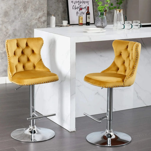 A&A Furniture,Swivel Velvet Barstools Adjusatble Seat Height from 25-33 Inch, Modern Upholstered Chrome base Bar Stools with Backs Comfortable Tufted for Home Pub and Kitchen Island（Gold,Set of 2） Default -DTYStore