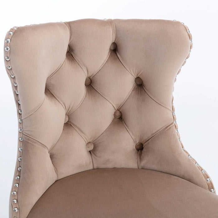 A&A Furniture,Swivel Velvet Barstools Adjusatble Seat Height from 25-33 Inch, Modern Upholstered Chrome base Bar Stools with Backs Comfortable Tufted for Home Pub and Kitchen Island（Khaki,Set of 2） Default -DTYStore