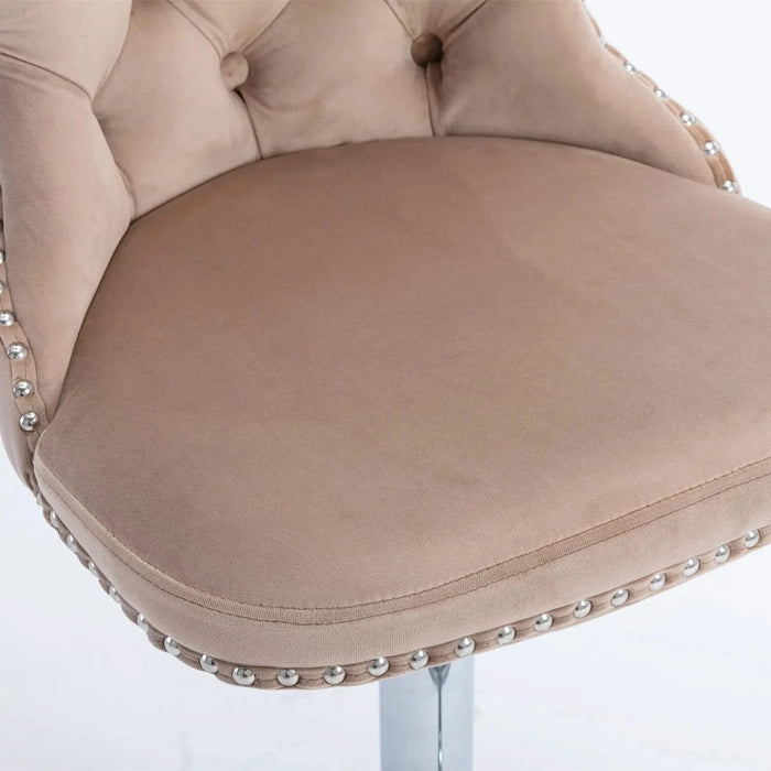 A&A Furniture,Swivel Velvet Barstools Adjusatble Seat Height from 25-33 Inch, Modern Upholstered Chrome base Bar Stools with Backs Comfortable Tufted for Home Pub and Kitchen Island（Khaki,Set of 2） Default -DTYStore