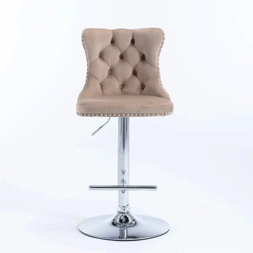 A&A Furniture,Swivel Velvet Barstools Adjusatble Seat Height from 25-33 Inch, Modern Upholstered Chrome base Bar Stools with Backs Comfortable Tufted for Home Pub and Kitchen Island（Khaki,Set of 2） Default -DTYStore