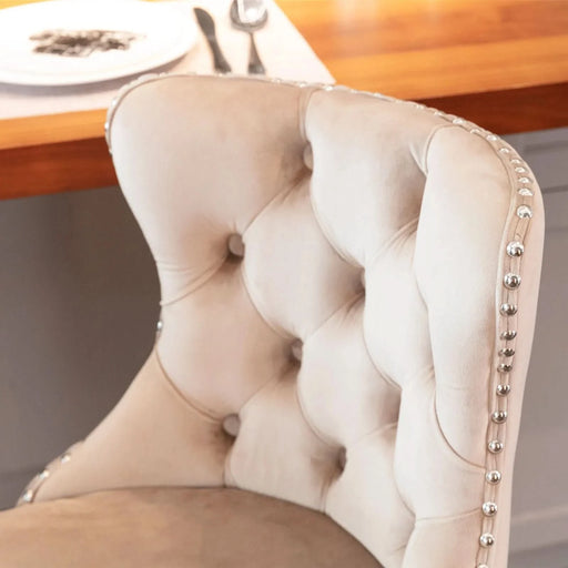 A&A Furniture,Swivel Velvet Barstools Adjusatble Seat Height from 25-33 Inch, Modern Upholstered Chrome base Bar Stools with Backs Comfortable Tufted for Home Pub and Kitchen Island（Khaki,Set of 2） Default -DTYStore