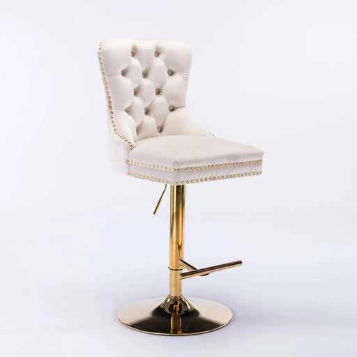A&A Furniture,Thick Golden Swivel Velvet Barstools Adjusatble Seat Height from 27-35 Inch, Modern Upholstered Bar Stools with Backs Comfortable Tufted for Home Pub and Kitchen Island (Beige,Set of 2) Default -DTYStore
