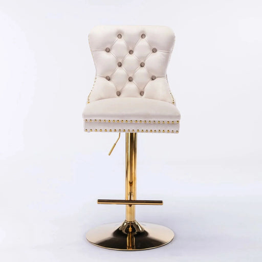 A&A Furniture,Thick Golden Swivel Velvet Barstools Adjusatble Seat Height from 27-35 Inch, Modern Upholstered Bar Stools with Backs Comfortable Tufted for Home Pub and Kitchen Island (Beige,Set of 2) Default -DTYStore