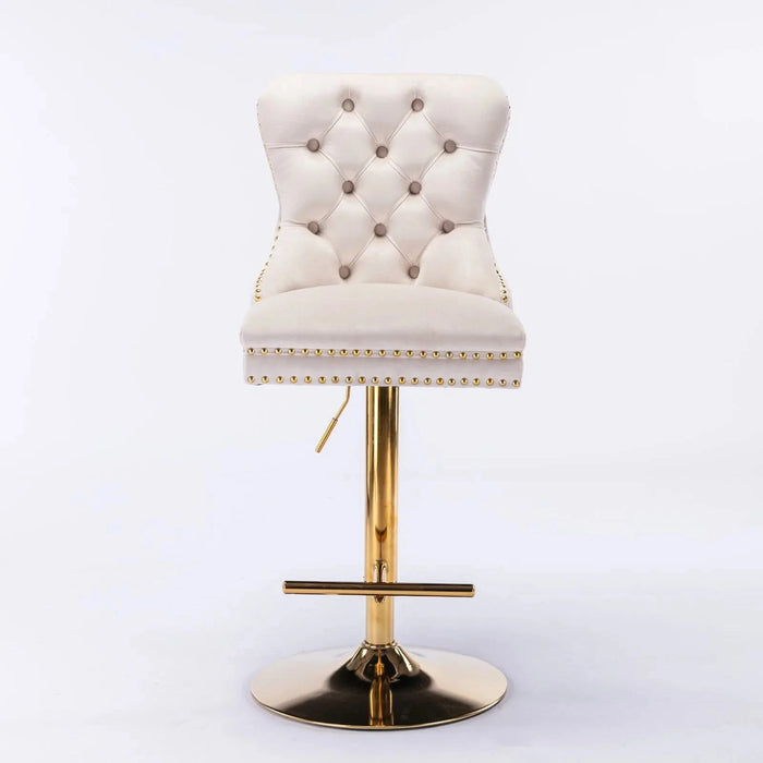 A&A Furniture,Thick Golden Swivel Velvet Barstools Adjusatble Seat Height from 27-35 Inch, Modern Upholstered Bar Stools with Backs Comfortable Tufted for Home Pub and Kitchen Island (Beige,Set of 2) Default -DTYStore