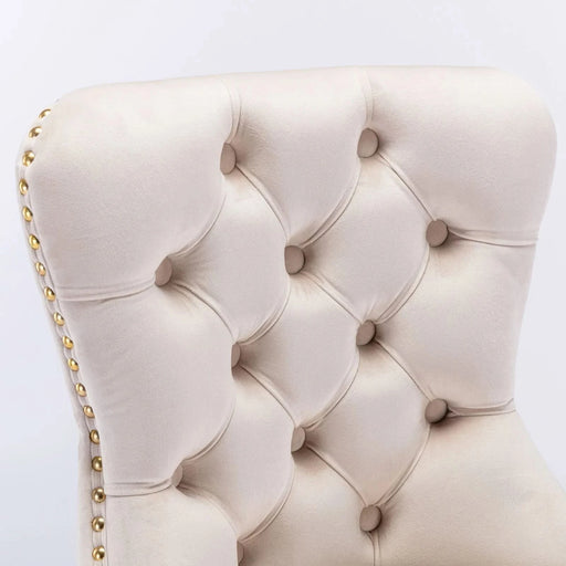 A&A Furniture,Thick Golden Swivel Velvet Barstools Adjusatble Seat Height from 27-35 Inch, Modern Upholstered Bar Stools with Backs Comfortable Tufted for Home Pub and Kitchen Island (Beige,Set of 2) Default -DTYStore