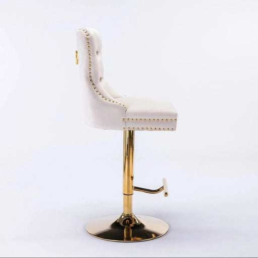 A&A Furniture,Thick Golden Swivel Velvet Barstools Adjusatble Seat Height from 27-35 Inch, Modern Upholstered Bar Stools with Backs Comfortable Tufted for Home Pub and Kitchen Island (Beige,Set of 2) Default -DTYStore