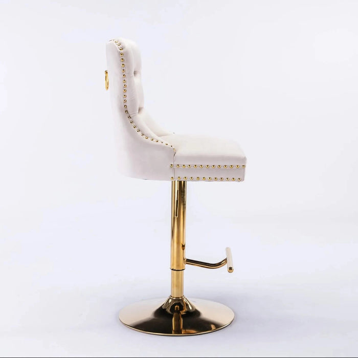 A&A Furniture,Thick Golden Swivel Velvet Barstools Adjusatble Seat Height from 27-35 Inch, Modern Upholstered Bar Stools with Backs Comfortable Tufted for Home Pub and Kitchen Island (Beige,Set of 2) Default -DTYStore