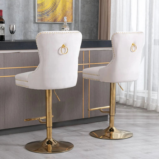 A&A Furniture,Thick Golden Swivel Velvet Barstools Adjusatble Seat Height from 27-35 Inch, Modern Upholstered Bar Stools with Backs Comfortable Tufted for Home Pub and Kitchen Island (Beige,Set of 2) Default -DTYStore