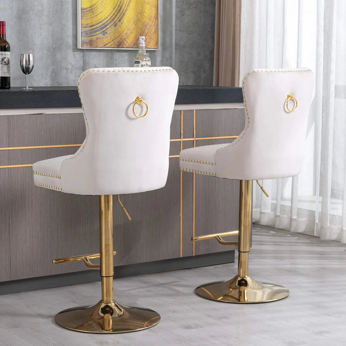 A&A Furniture,Thick Golden Swivel Velvet Barstools Adjusatble Seat Height from 27-35 Inch, Modern Upholstered Bar Stools with Backs Comfortable Tufted for Home Pub and Kitchen Island (Beige,Set of 2) Default -DTYStore