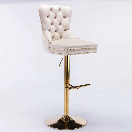 A&A Furniture,Thick Golden Swivel Velvet Barstools Adjusatble Seat Height from 27-35 Inch, Modern Upholstered Bar Stools with Backs Comfortable Tufted for Home Pub and Kitchen Island (Beige,Set of 2) Default -DTYStore