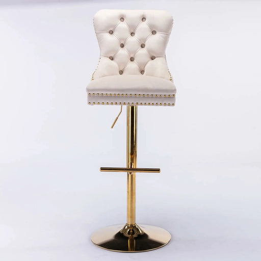 A&A Furniture,Thick Golden Swivel Velvet Barstools Adjusatble Seat Height from 27-35 Inch, Modern Upholstered Bar Stools with Backs Comfortable Tufted for Home Pub and Kitchen Island (Beige,Set of 2) Default -DTYStore