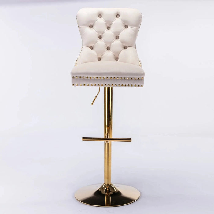 A&A Furniture,Thick Golden Swivel Velvet Barstools Adjusatble Seat Height from 27-35 Inch, Modern Upholstered Bar Stools with Backs Comfortable Tufted for Home Pub and Kitchen Island (Beige,Set of 2) Default -DTYStore