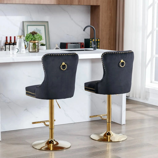 A&A Furniture Modern Swivel Velvet Barstools with Adjustable Seat Height, Comfortable Black Tufted Upholstery, Set of 2 Default -DTYStore