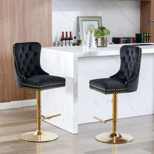 A&A Furniture Modern Swivel Velvet Barstools with Adjustable Seat Height, Comfortable Black Tufted Upholstery, Set of 2 Default -DTYStore