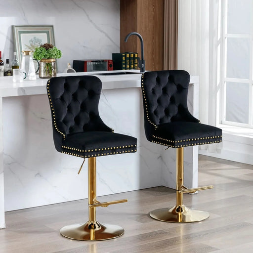 A&A Furniture Modern Swivel Velvet Barstools with Adjustable Seat Height, Comfortable Black Tufted Upholstery, Set of 2 Default -DTYStore