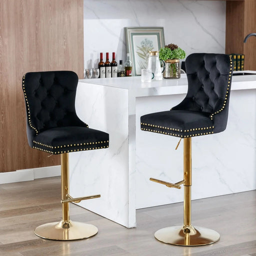 A&A Furniture Modern Swivel Velvet Barstools with Adjustable Seat Height, Comfortable Black Tufted Upholstery, Set of 2 Default -DTYStore