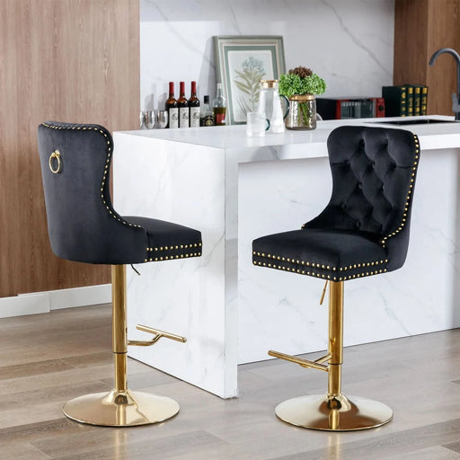 A&A Furniture Modern Swivel Velvet Barstools with Adjustable Seat Height, Comfortable Black Tufted Upholstery, Set of 2 Default -DTYStore