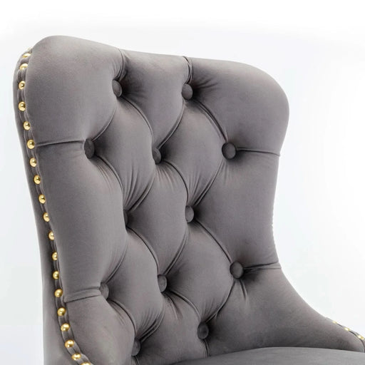 A&A Furniture Modern Upholstered Velvet Bar Stools with Adjustable Swivel Seat Height in Gray, Set of 2 Default -DTYStore