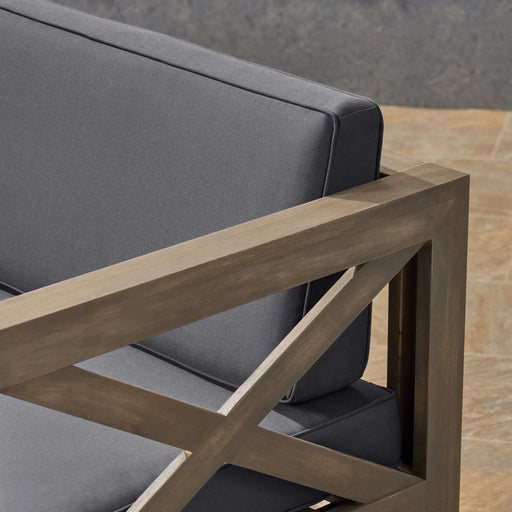 ALCOVE L-Shape Sofa Set with Table, Dark Grey, Acacia Wood, Water Resistant Cushions, Multiple Color Options Default -DTYStore