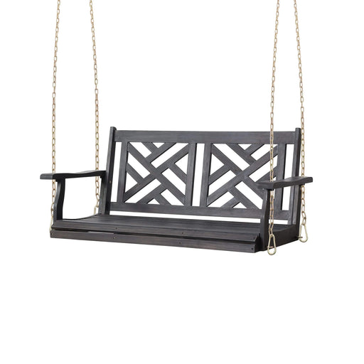 ALEJANDRO Acacia Wood Porch Swing with Slat Panel Seating in Dark Grey Default -DTYStore