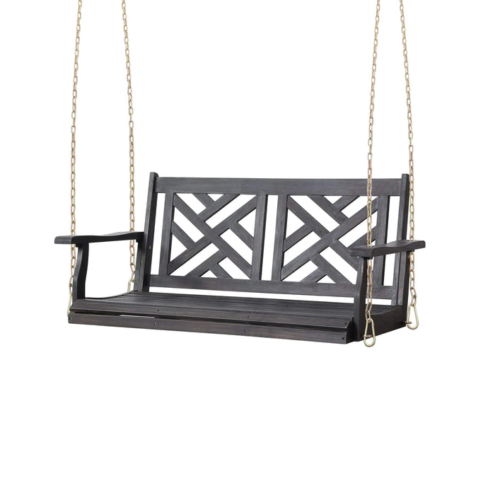 ALEJANDRO Acacia Wood Porch Swing with Slat Panel Seating in Dark Grey Default -DTYStore