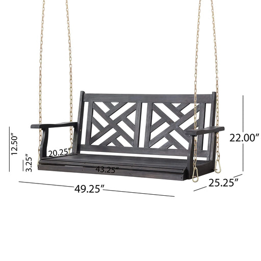 ALEJANDRO Acacia Wood Porch Swing with Slat Panel Seating in Dark Grey Default -DTYStore
